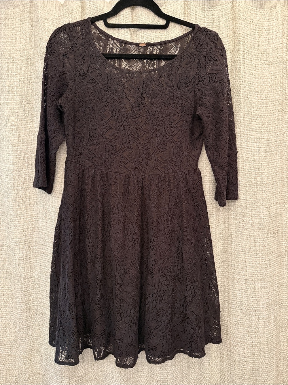 Free People Black Lace Long-Sleeve Fit & Flare Dress